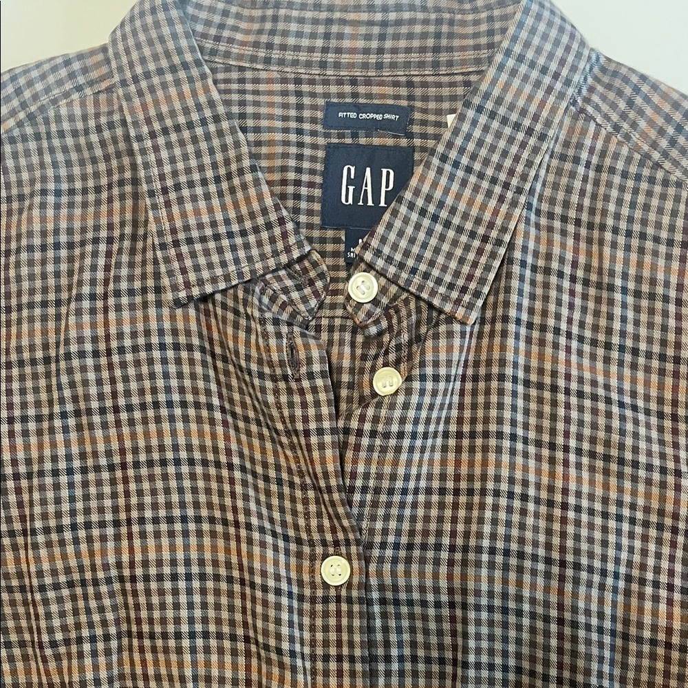 GAP womens Plaid brown Button-Down crop Shirt
